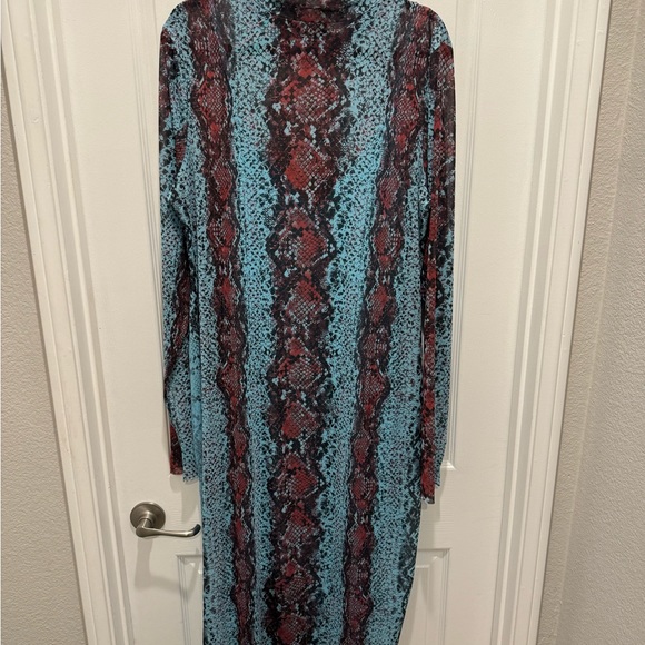 AFRM Midi Long Sleeve Mesh Blue Snake Pattern Dress - Picture 4 of 7